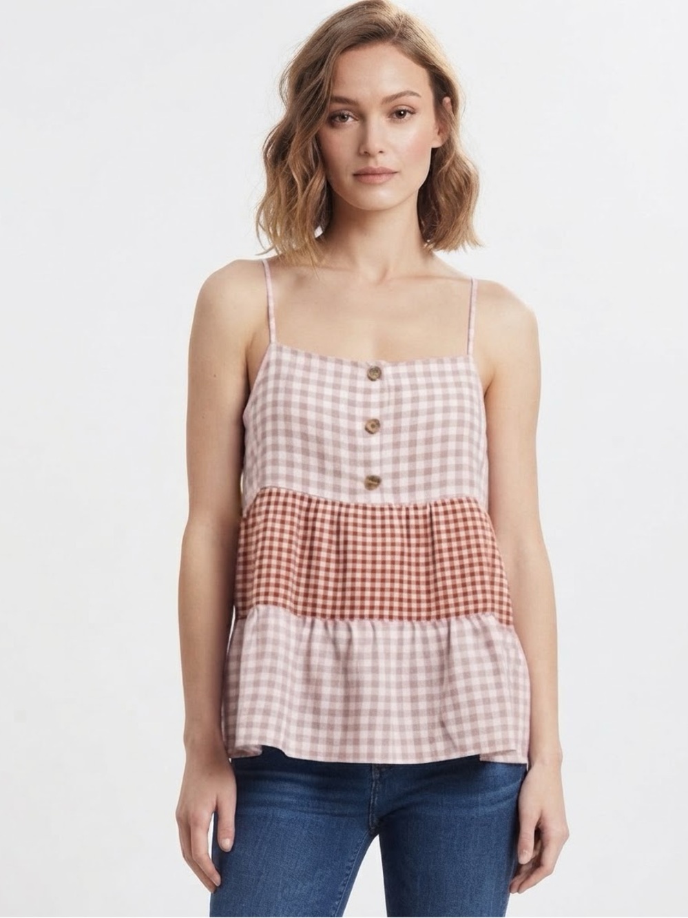 Paper Crane Buttoned Tiered Camisole(Pit to pit 18”Length 24”)